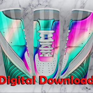 Rainbow Sneakers tumbler wrap, 20oz Skinny Tumbler Sublimation Design, Sneakers shoes tumbler wrap PNG, Rainbow Sneakers 20oz Tumbler Design