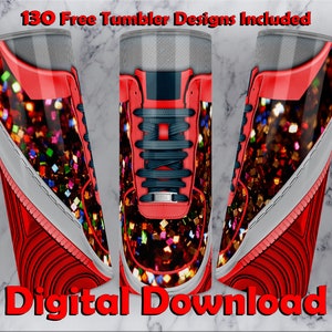 Glitter Sneakers tumbler wrap, 20oz Skinny Tumbler Sublimation Design, Sneakers shoes tumbler wrap PNG, Glitter Sneakers 20oz Tumbler Design