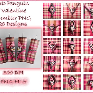 Penguin 3D Valentine Tumbler Wrap Bundle, Valentine Tumbler Png, Valentine Sublimation Designs, Valentines Day Tumbler Wrap, Valentine Gift