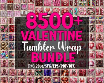 Paquete de envoltorios para vasos de San Valentín: más de 8500 diseños PNG (descarga digital)