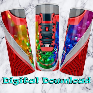 Rainbow Sneakers tumbler wrap, 20oz Skinny Tumbler Sublimation Design, Sneakers shoes tumbler wrap PNG, Rainbow Sneakers 20oz Tumbler Design