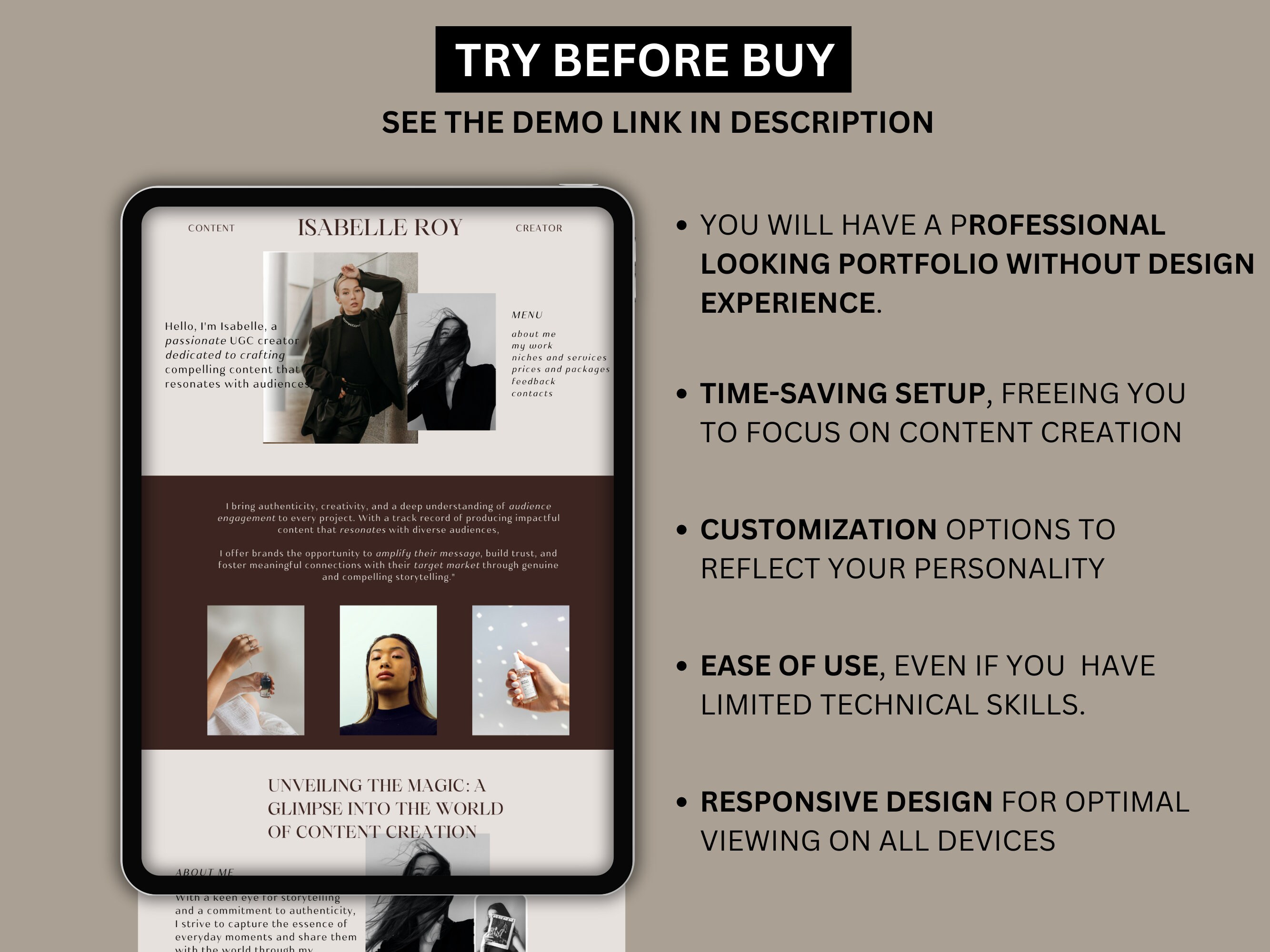 Influencer Website Template Portfolio Website Template in Canva for Influencer Website Template Portfolio Website Template in Canva for