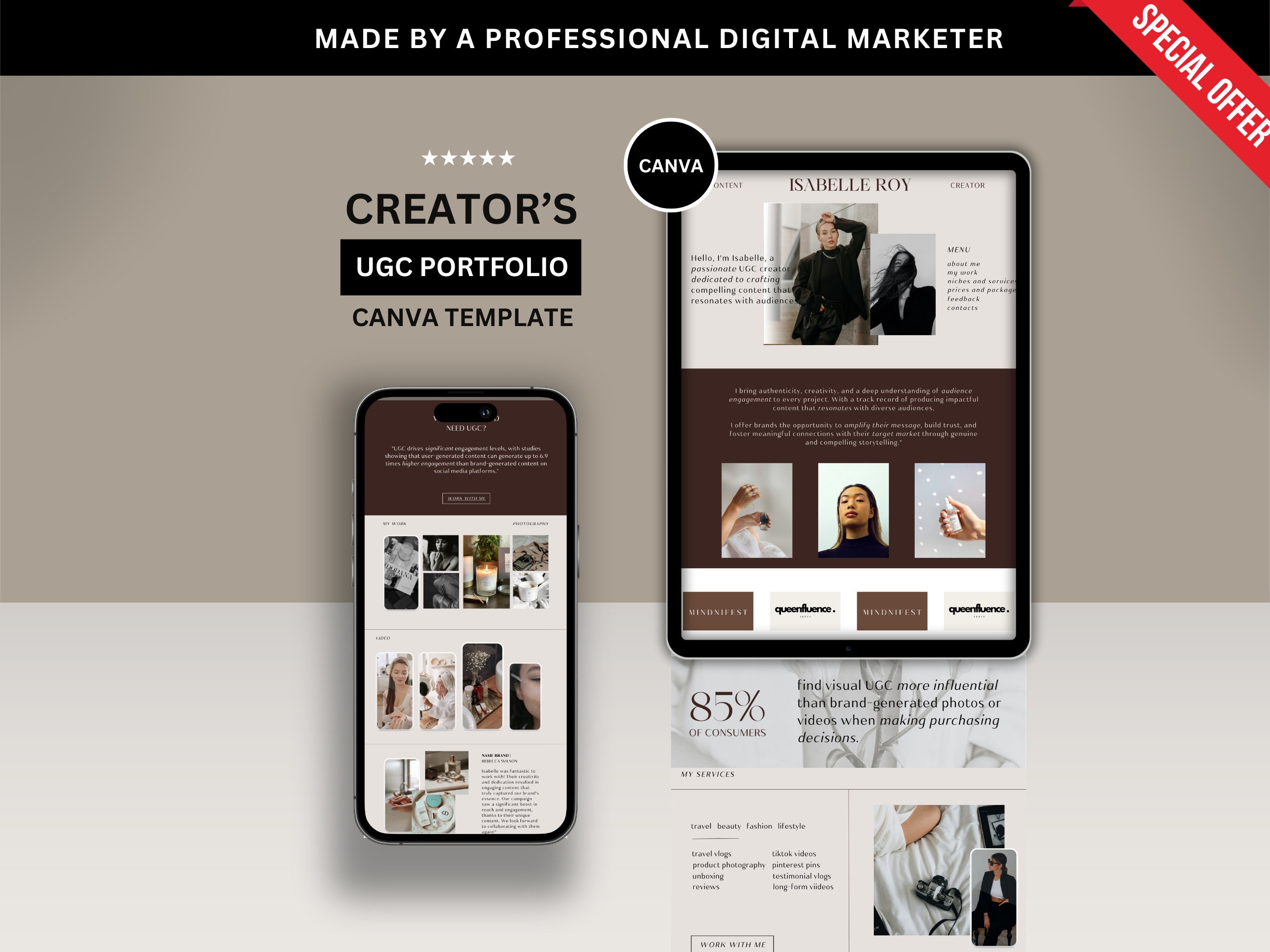 Influencer Website Template Portfolio Website Template in Canva for Influencer Website Template Portfolio Website Template in Canva for