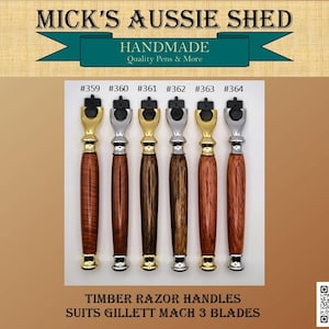 Handmade Timber Razor Handle - suits Gillette MACH 3 blades - Variety of timber types - Sealed for water resistance.