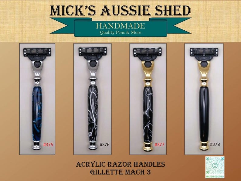 Handmade Acrylic Razor Handle - Suits Gillette MACH 3 Blades - Variety ...