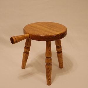 Vintage Style Three-Legged Wood Milk Stool - Handmade Furniture Piece