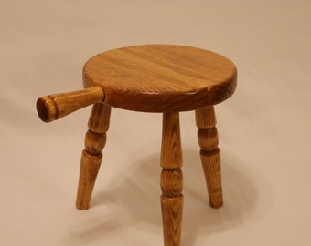 Vintage Style Three-Legged Wood Milk Stool - Handmade Furniture Piece