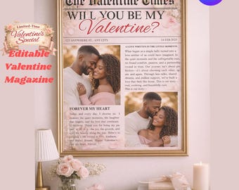 Valentine Magazine Cover Template | Will You Be My Valentine Printable | Custom Couples Valentine Gift | Digital Download