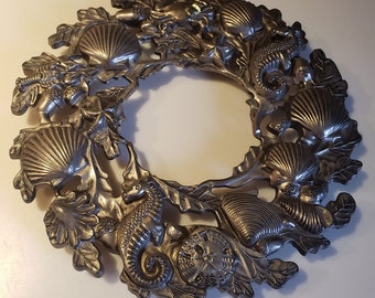 Ocean Seashell Seahorse Themed Metal Trivet & Wreath