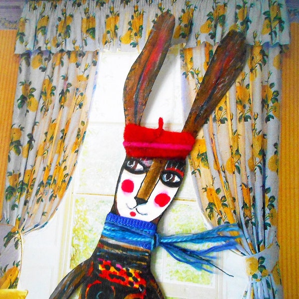 OOAK Rabbit Paper Doll  Original Whimsical Colorful Rabbit Gift Animal Artist miliaart gallery | © MILIAART gallery -All Rights Reserved