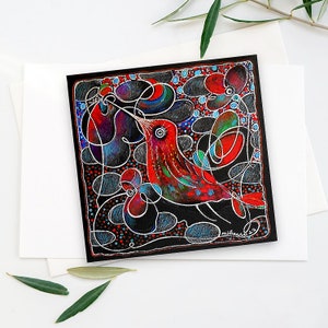 Original HUMMINGBIRD Love Illustration 8&quot;x 8&quot; handpainted recycled board Bird Art Gift OOAK miliaart © MILIAARTgallery - All Rights Reserved