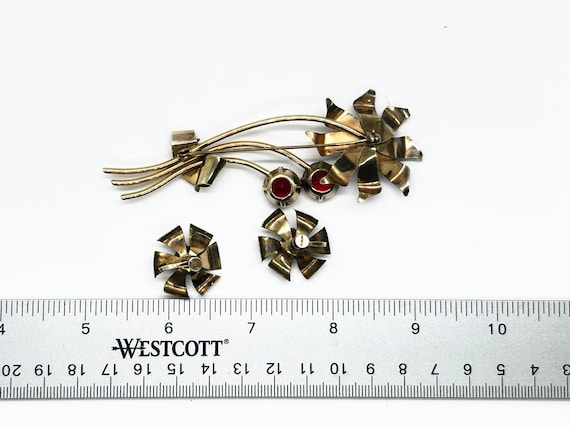 Sterling Silver & Bright Ruby Red Paste Vintage F… - image 11