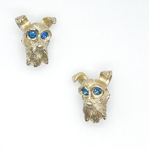 Set of Two Majestic Vintage Dog Face Scatter Pins with Blue Eyes