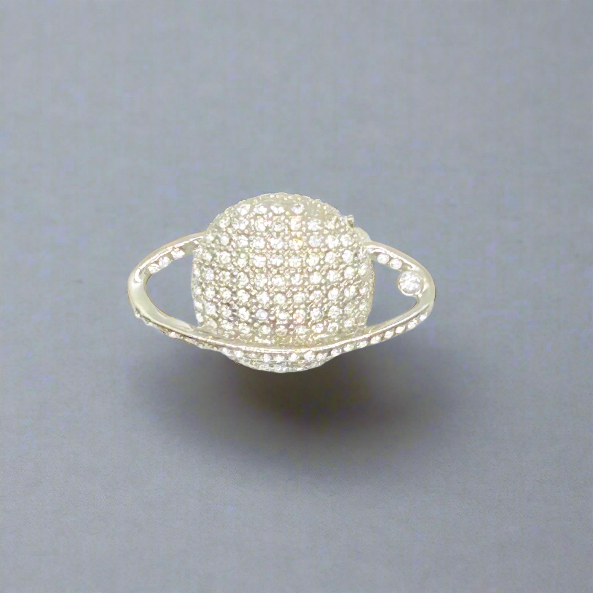 Spilla retrò vintage con strass trasparenti raffigurante il pianeta Saturno e l'astronomia
