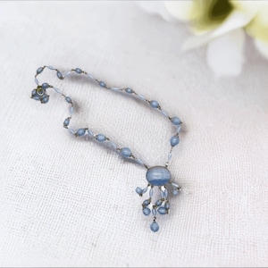 Antique Czechoslovakian Sky Blue Art Glass Drop Negligee Necklace