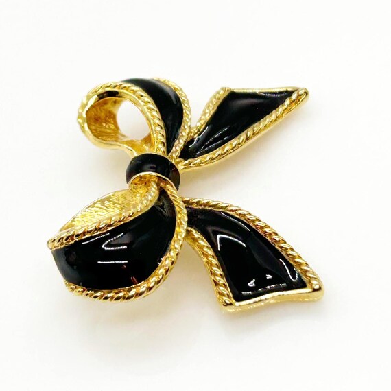 KJL For Avon "Camelot" Black Enamel Bow Necklace … - image 3