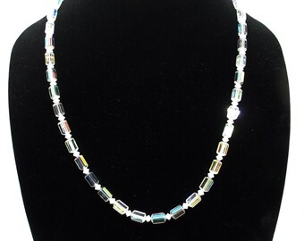 Vintage Unusual Aurora Borealis Cylindrical Bead Necklace Glittler