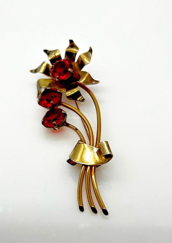 Sterling Silver & Bright Ruby Red Paste Vintage F… - image 7