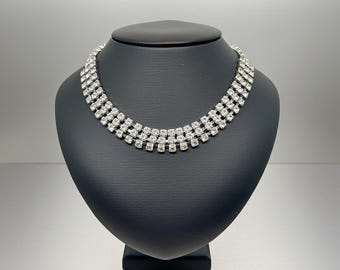 Classic Vintage Three Row Rhinestone Choker Bling Sparkle