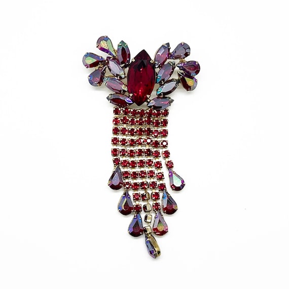 Massive Vintage Ruby Red Brooch and Earrings - image 5