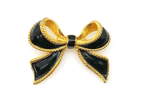 KJL For Avon "Camelot" Black Enamel Bow Necklace … - image 2
