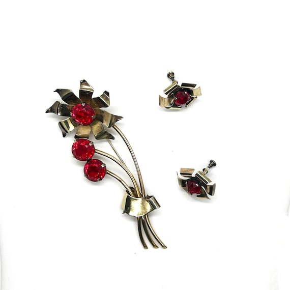 Sterling Silver & Bright Ruby Red Paste Vintage F… - image 10