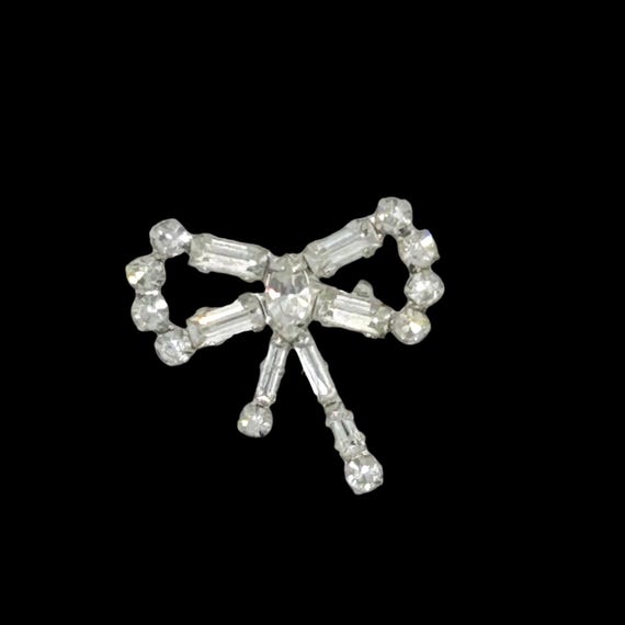 Tiny Rhinestone Vintage Bow Brooch - image 3
