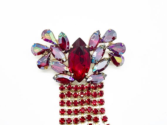Massive Vintage Ruby Red Brooch and Earrings - image 3