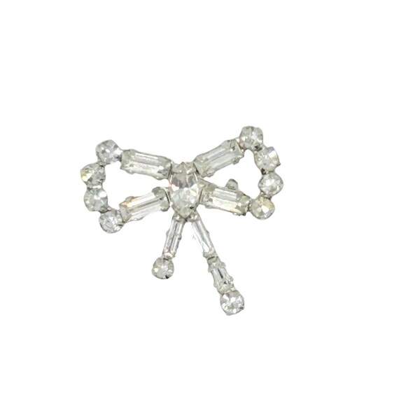 Tiny Rhinestone Vintage Bow Brooch - image 6