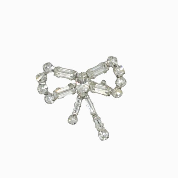 Tiny Rhinestone Vintage Bow Brooch - image 2