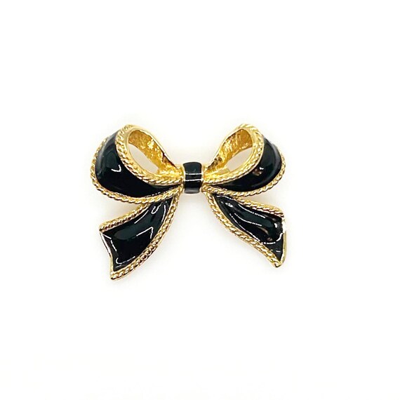 KJL For Avon "Camelot" Black Enamel Bow Necklace … - image 1