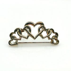 Unusual Vintage Entwined Open Hearts Silver Tone Brooch