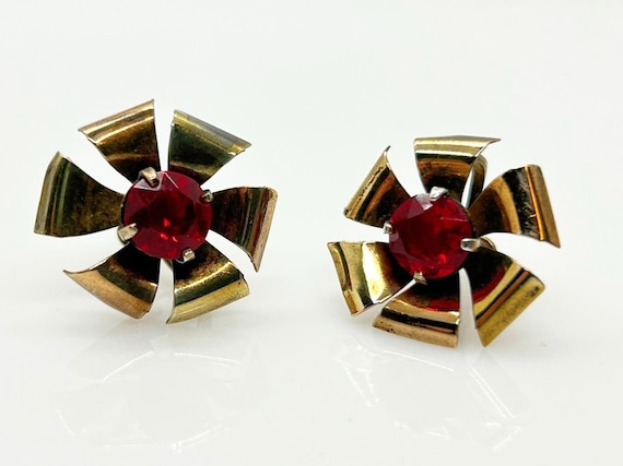 Sterling Silver & Bright Ruby Red Paste Vintage F… - image 3