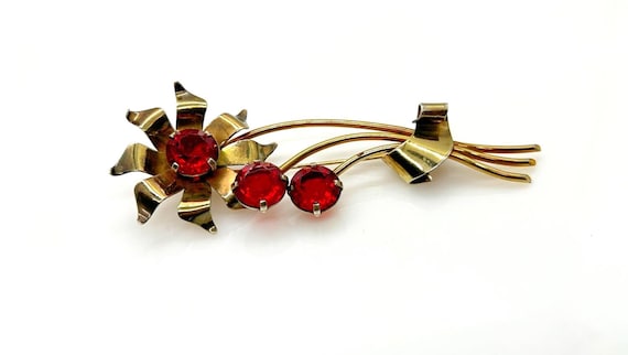 Sterling Silver & Bright Ruby Red Paste Vintage F… - image 8