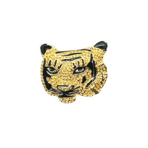 Sparkling, Expressive Gold and Black Tiger Head Brooch