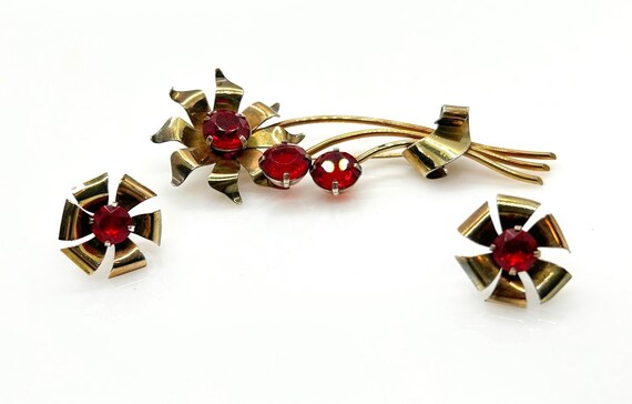 Sterling Silver & Bright Ruby Red Paste Vintage F… - image 9