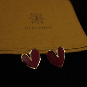 Deep Red Heart-shaped Stud Earrings
