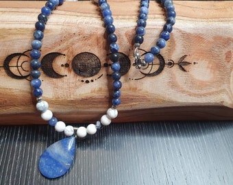 Sodalite and Howlite necklace with pendant. Hand made!