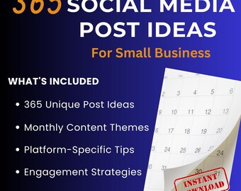 Social Media Content Calendar | 365 Social Media Post Ideas for Small Business | Social Media Calendar Content Digital Products