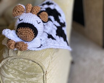 Crocheted Stuffed Animal Cow Lovey Baby Shower Gift