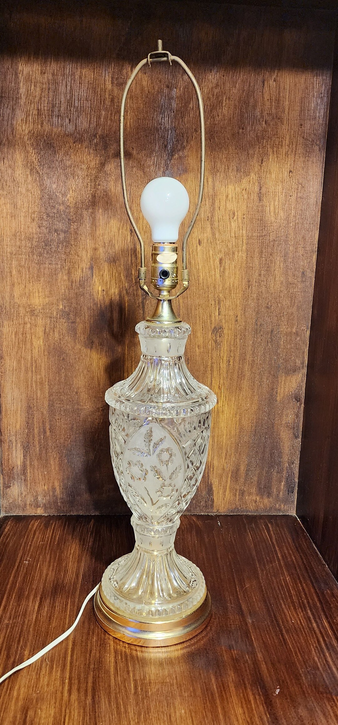 Vintage Lead Crystal Lamp Hand Etched Patterning Etsy