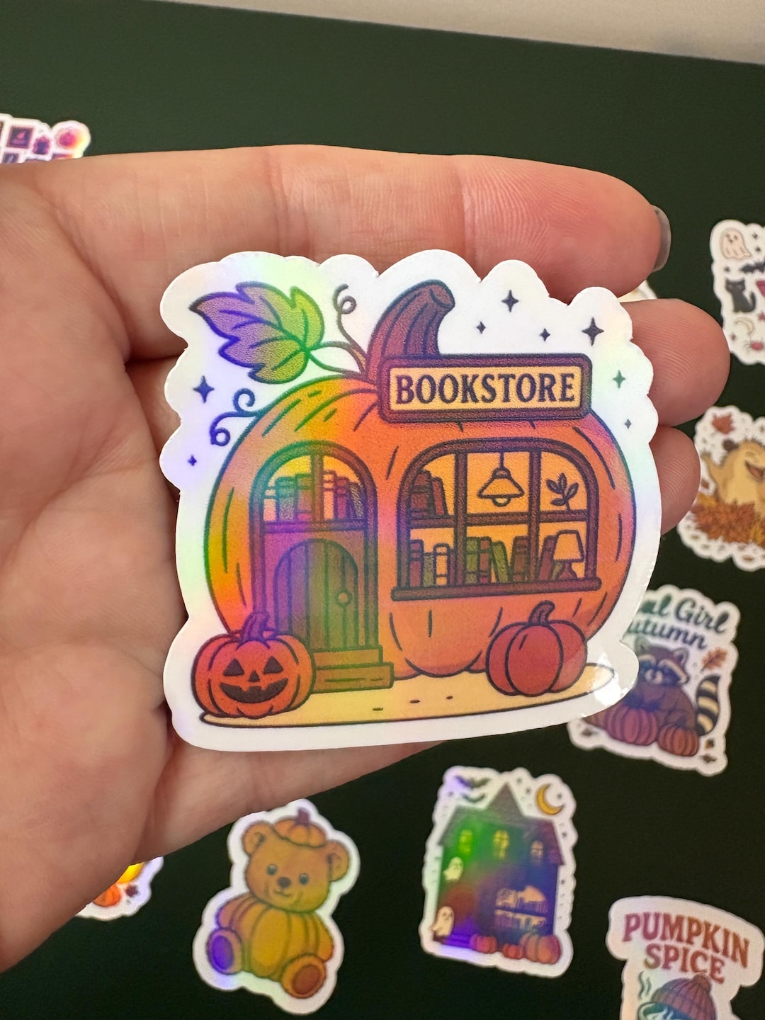 Pumpkin Bookstore Holographic Sticker – Cozy Autumn Bookish Vinyl ...