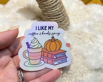 Holografische sticker pittige koffie en boeken