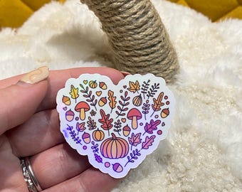 ホログラフィック「I Love Fall」ステッカー
