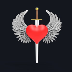 heart with wings pierced by a sword stl