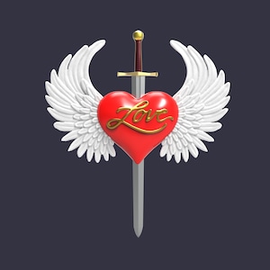 heart with wings pierced by a sword
