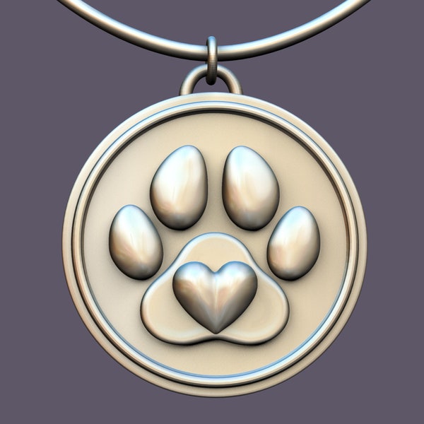 Pendant with pet paw print stl digital file for 3D printing