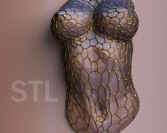 Wall panel with a female torso in the Voronoi style STL digital file for 3D printing or CNC machine