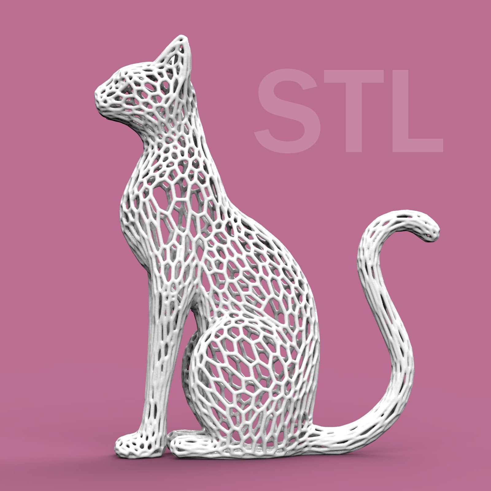 Cat  in voronoi style STL digital file for 3D printing