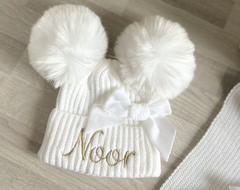 Bonnet bébé d'hiver en maille brodé - Personnalisé